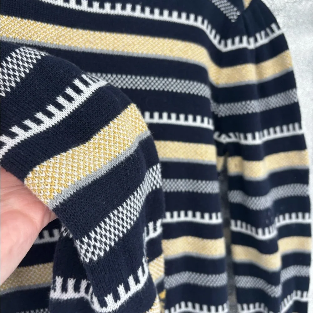 Loft Navy & Gold Striped Scallop Neck Sweater